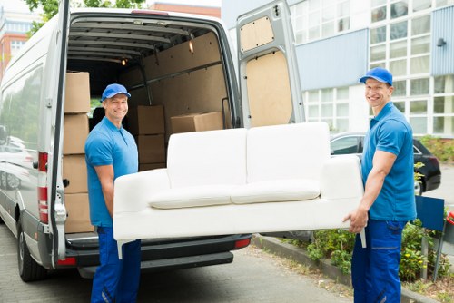 Office relocation planning in Ruislip with packed workstations and moving team preparation