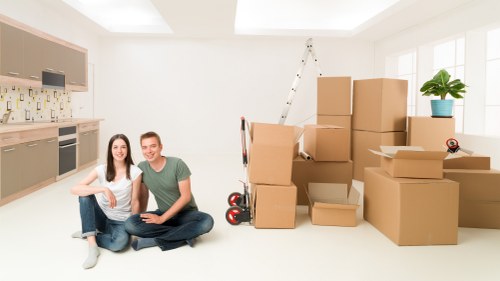 Packed boxes and furniture prepared for storage in a Ruislip unit