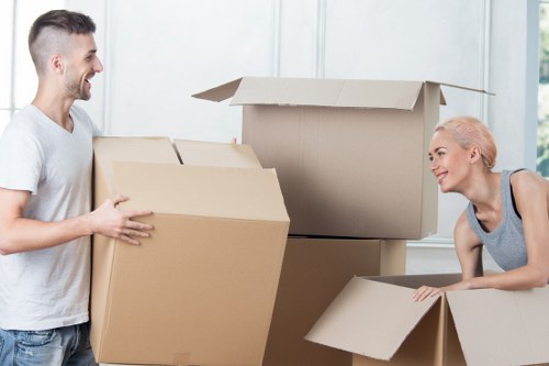 Packed boxes and furniture ready for a local house move in Ruislip