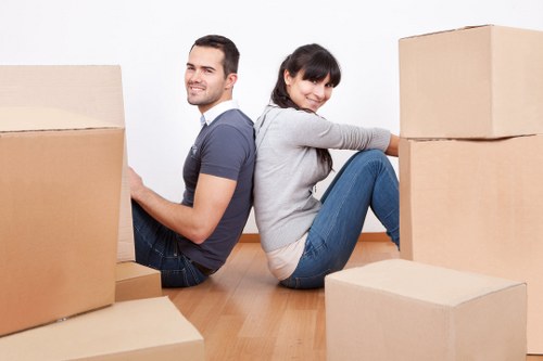 Packed boxes and furniture prepared for urgent removal service in Ruislip